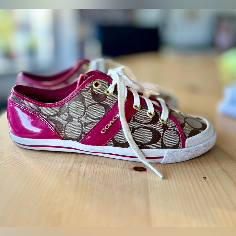 Coach Signature Canvas Hot Pink and Tan  Sneakers